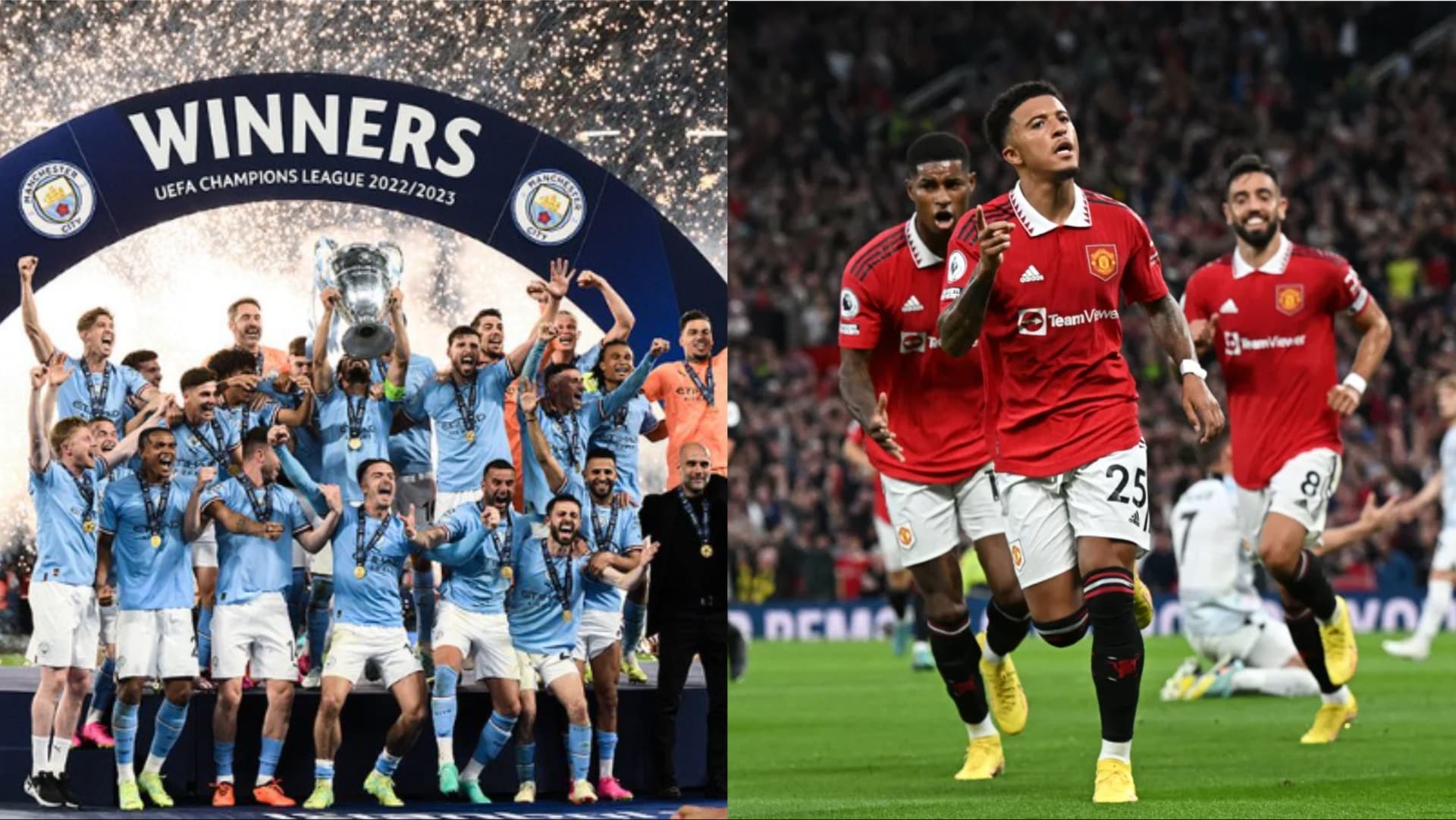 Manchester City won a treble including the Champions League while Man United was valued at a record high.
