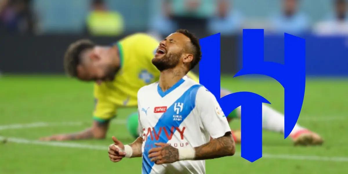 Neymar at the time of his knee injury with the Brazil national team in October 2023