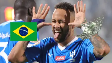 Neymar celebrates a goal he scored for Al Hilal in Saudi Arabia.