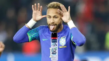 Neymar celebrates his goal for the Brazilian national team.