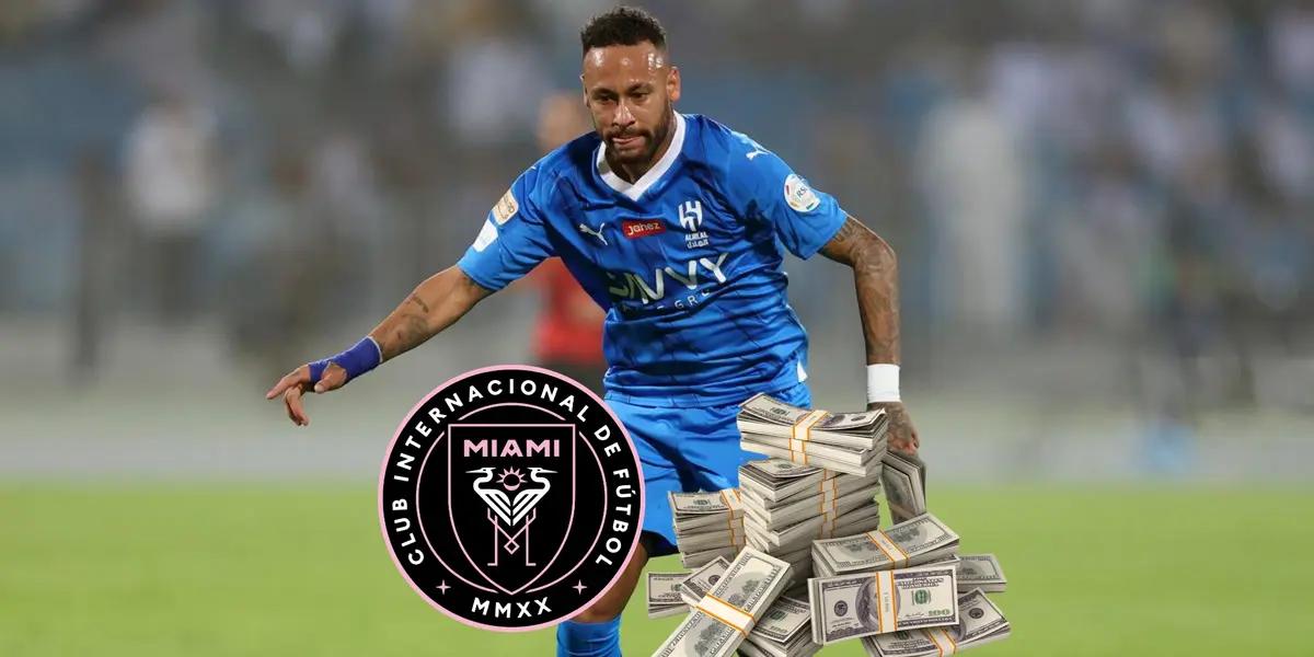 Neymar dribbling with the ball in a match with Al Hilal.