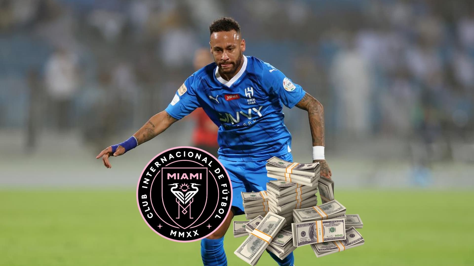 Neymar dribbling with the ball in a match with Al Hilal.