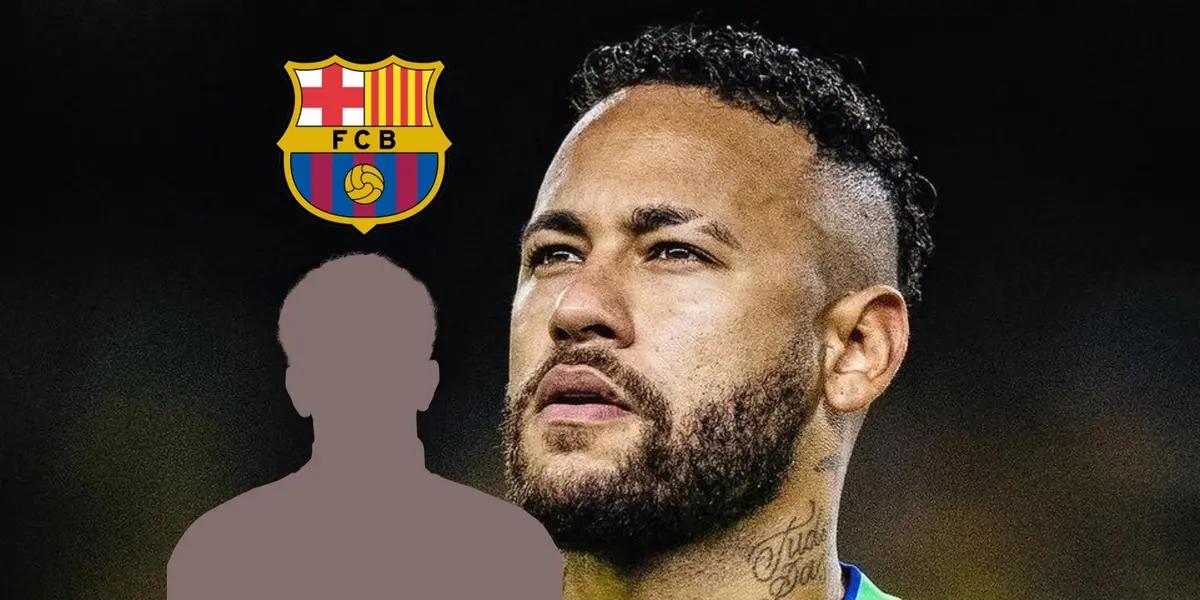 Neymar looks looks as he wears the Brazil jersey and a mystery player has the FC Barcelona badge on top of him. (Source: Team Neymar X)