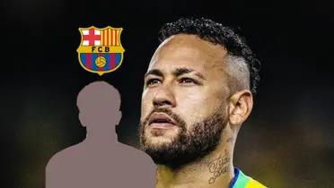 Neymar looks looks as he wears the Brazil jersey and a mystery player has the FC Barcelona badge on top of him. (Source: Team Neymar X)