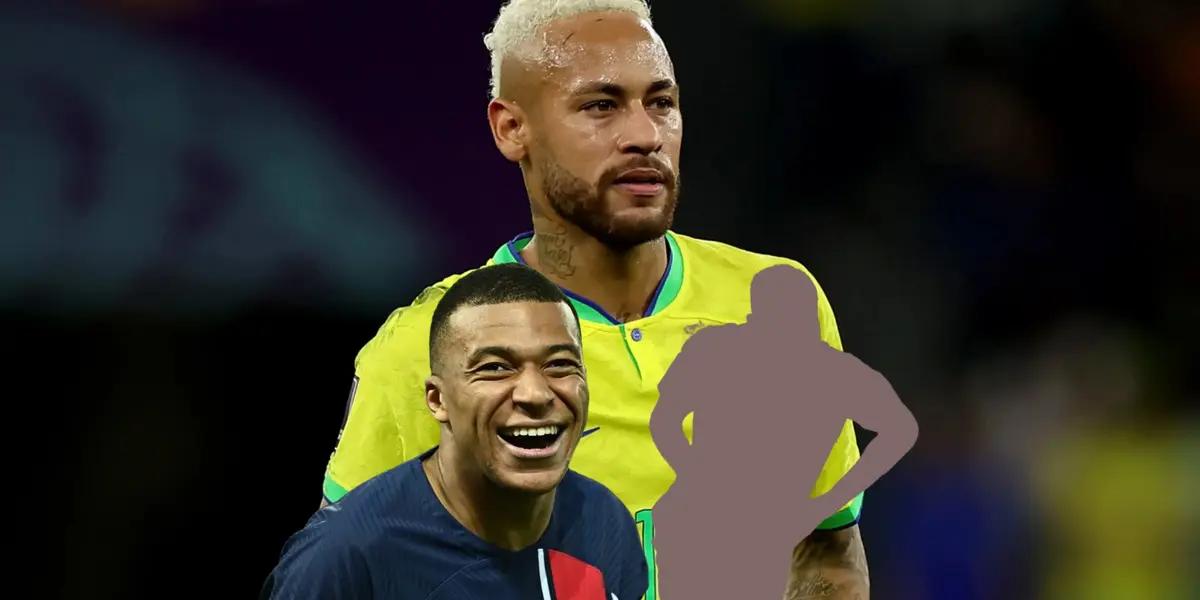 Neymar plays for Brazil in the 2022 World Cup while Kylian Mbappé laughs.