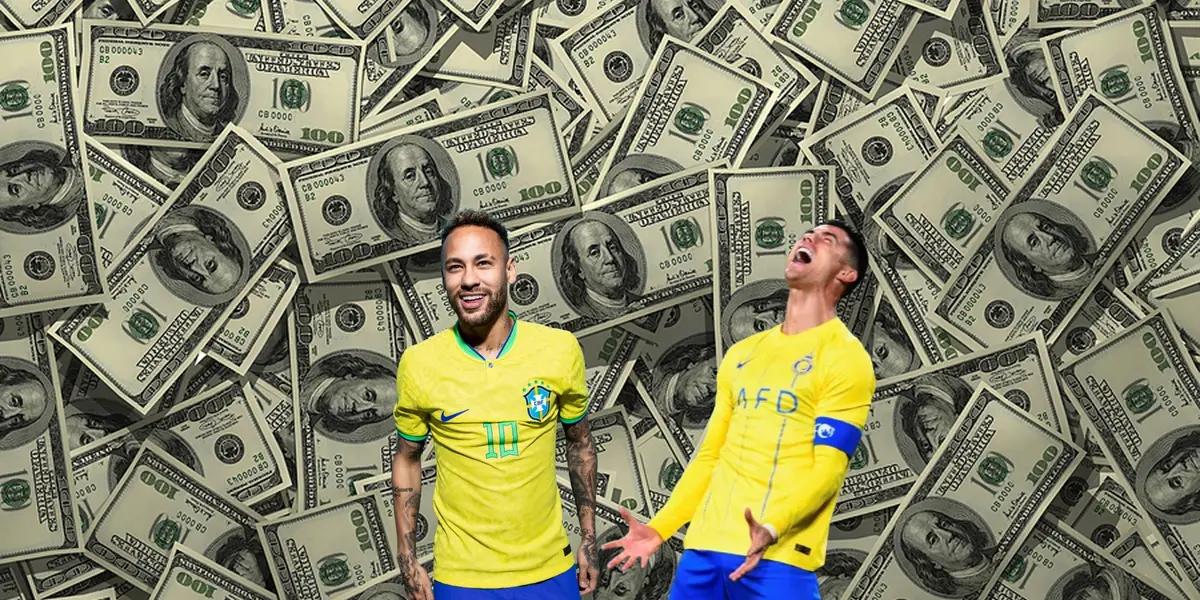 Neymar smiles as his poses with the Brazil national team kit.