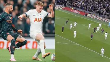 No goals in Tottenham Hotspur Stadium as Man City struggle to score against Spurs defense.