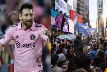 People at Times Square celebrated Lionel Messi goal vs Red Bulls
