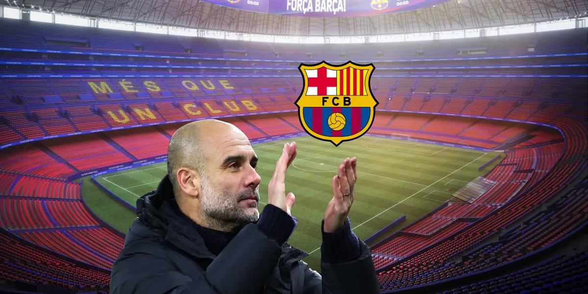 Pep Guardiola claps to the fans as Manchester City coach.