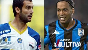 Pep Guardiola has the Dorados jersey and Ronaldinho wears the Queretaro jersey.