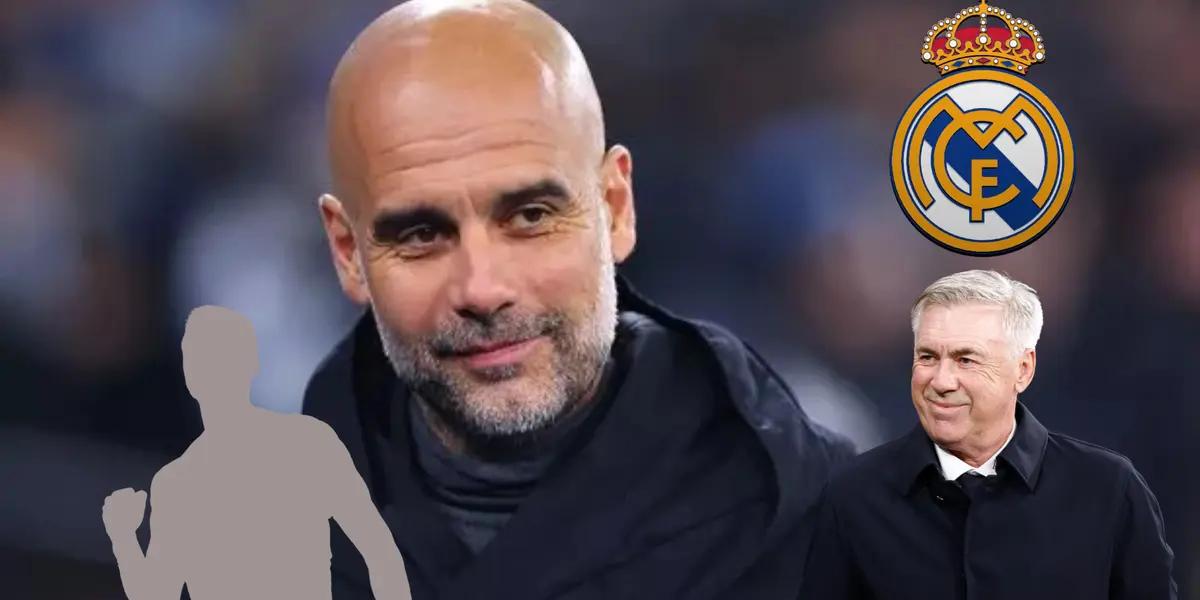 Pep Guardiola smiles as he watches his Manchester City team.