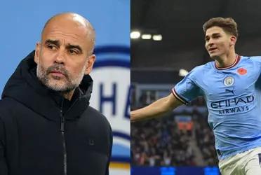 Pep Guardiola's incredible reaction after Julián Álvarez's goal