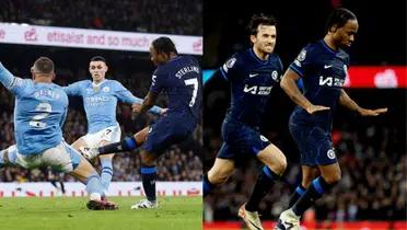 Raheem Sterling haunts his former club as his late first half goal gives Chelsea the 1-0 lead.