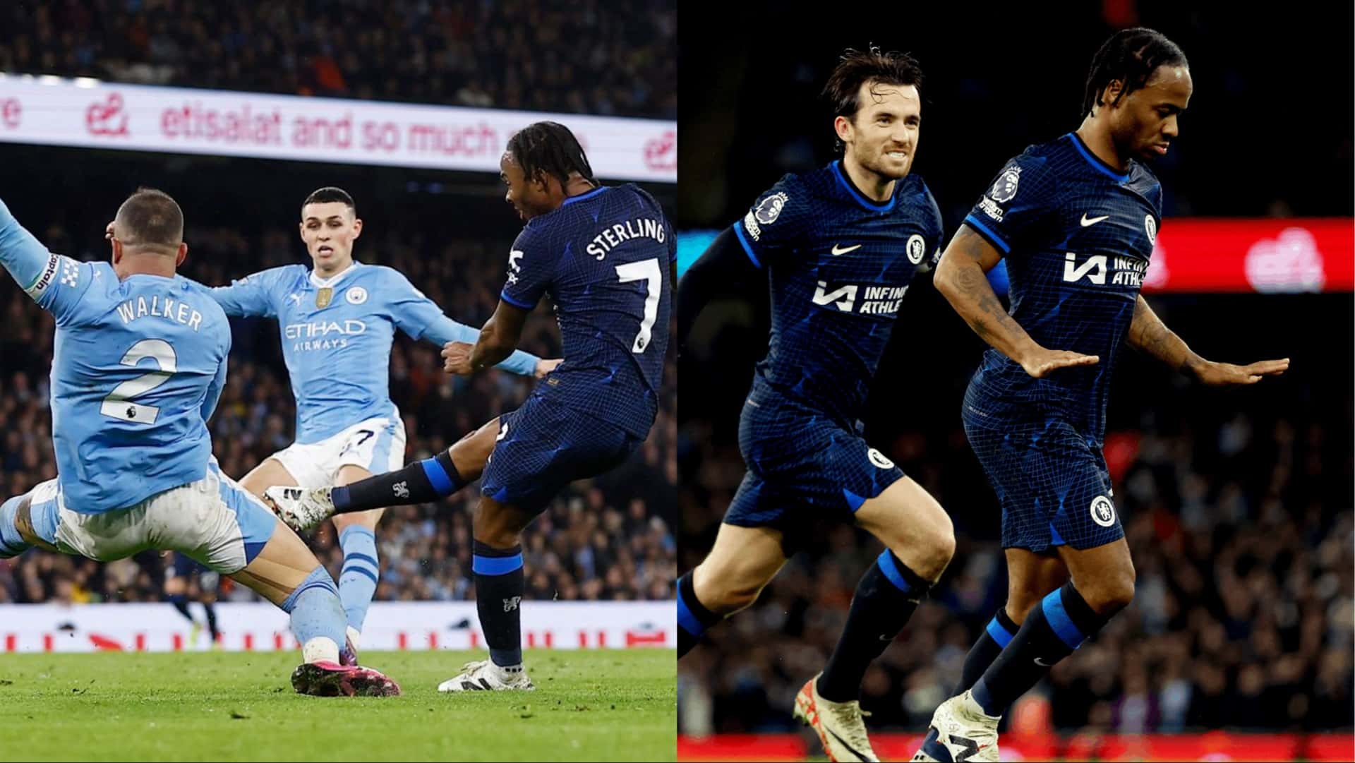 Raheem Sterling haunts his former club as his late first half goal gives Chelsea the 1-0 lead.