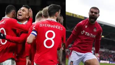 Rashford, Fernandes and Casemiro celebrating a Man Utd goal.