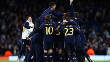 Real Madrid celebrate their penalty shootout win over Manchester City