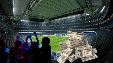 Real Madrid's stadium, the Santiago Bernabeu, has its roof closed.
