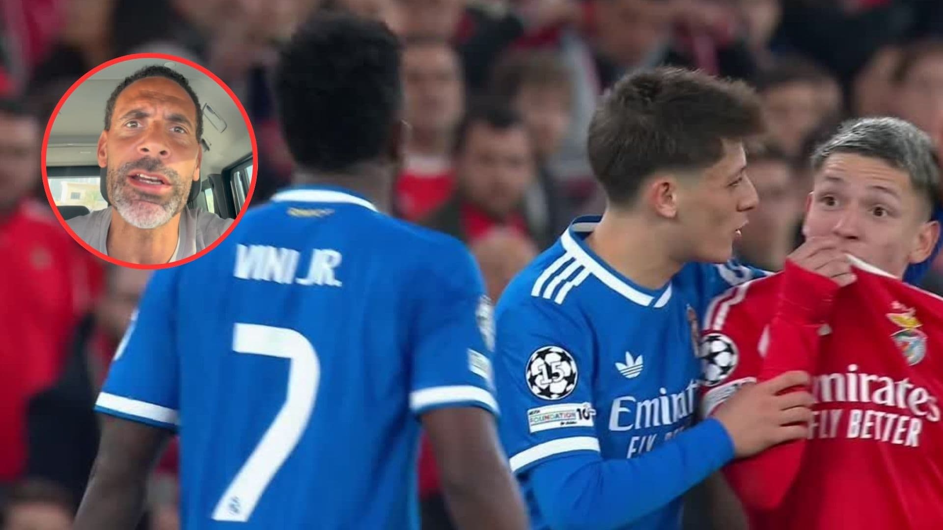 Rio Ferdinand critiziced Benfica's player Gianluca Prestianni after said "monkey" to Vinícius Jr