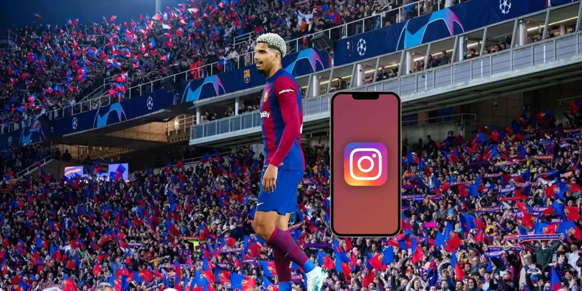 Ronald Araujo in disbelief as he was sent off in the Champions League.