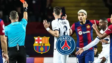 Ronald Araujo received a red card in Barcelona vs PSG in the Champions League.