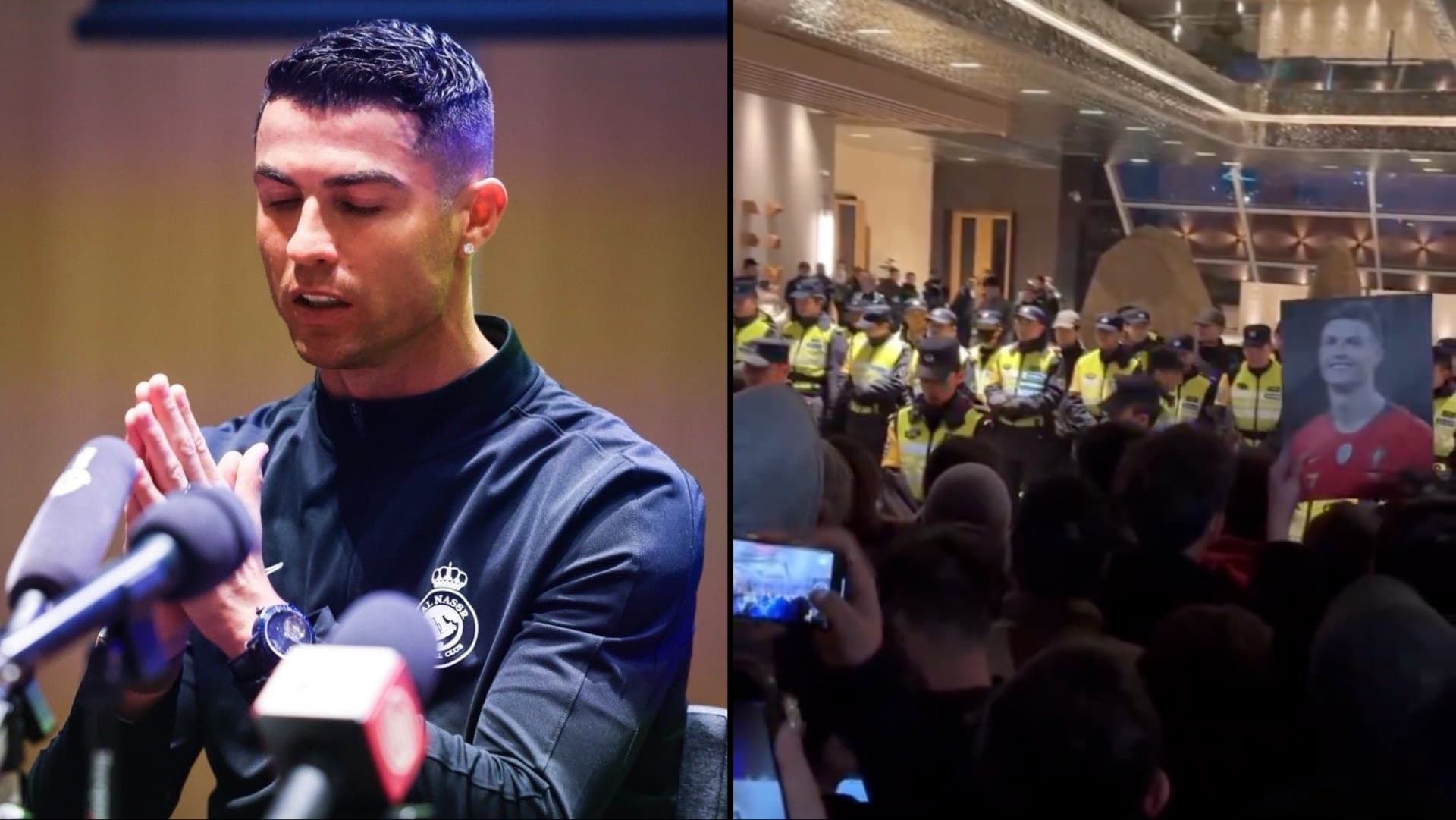 Ronaldo apologizes for the cancelled games in China as fans rushed to the hotel the Portuguese stayed in.
