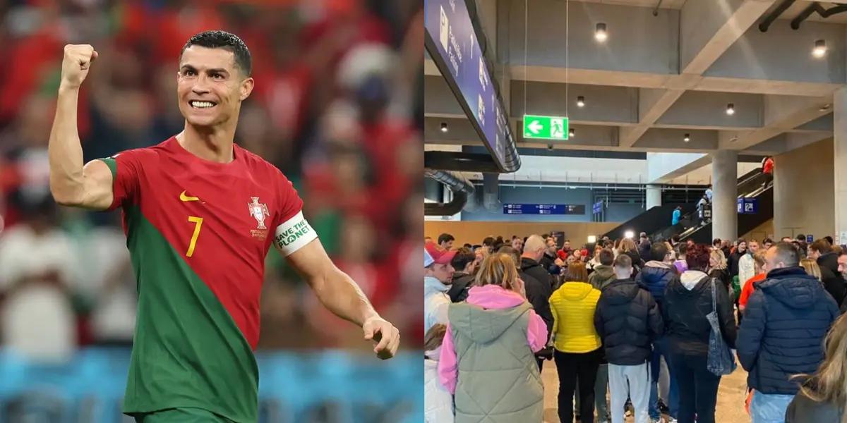 Slovenian fans wait at the airport for the Cristiano Ronaldo and the Portugal national team.
