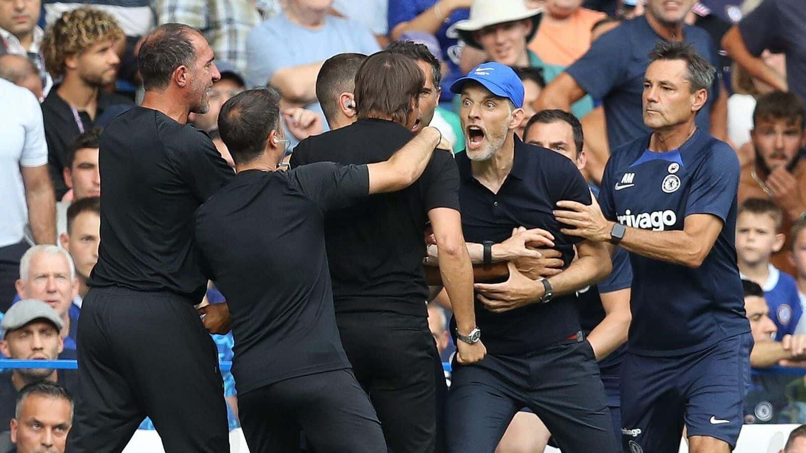 Sparks flew between the coaches of Tottenham and Chelsea, who ended up getting sent off after clashing on a couple of occasions in the match.