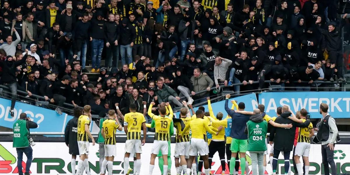 The fans of Dutch club went down with a collapsed stand today while celebrating a goal but reports says no one was injured.
