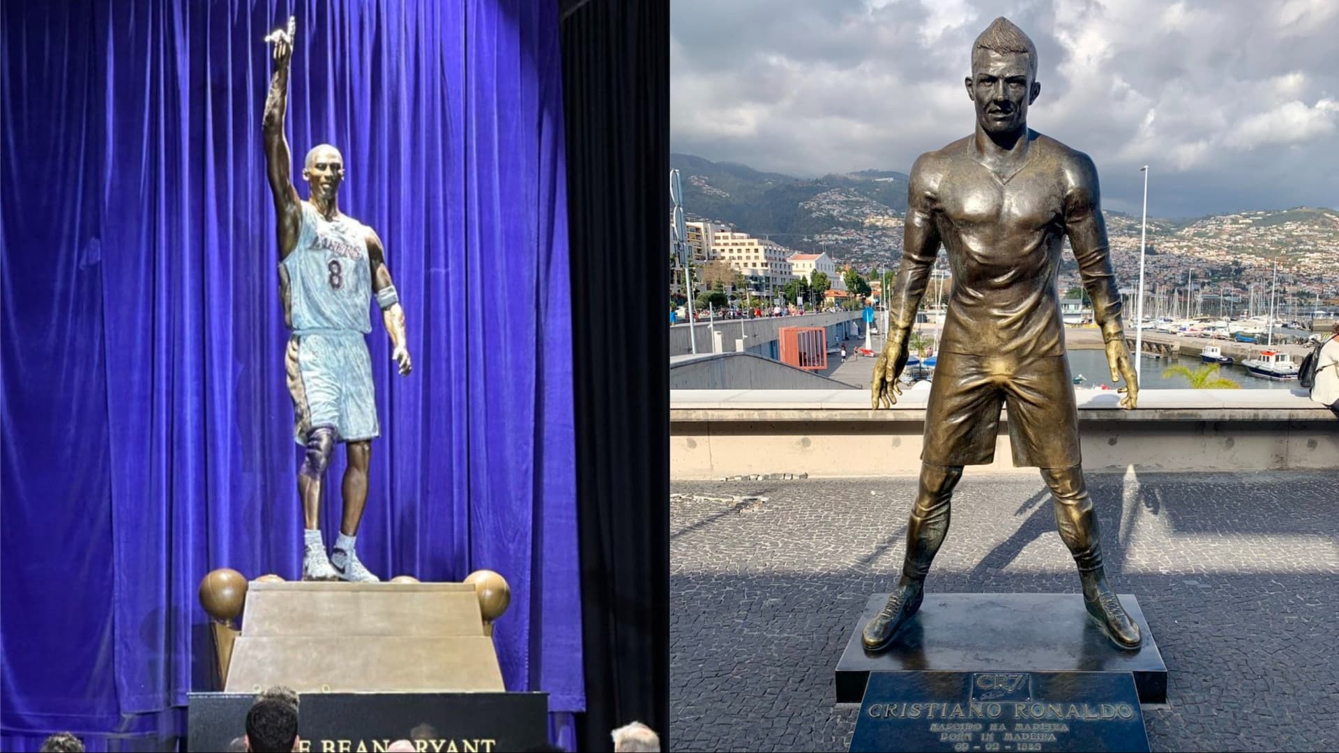 The Kobe Bryant statue is unveiled and there will be two more; Ronaldo has two statues and one face sculpture.