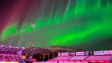 The northern lights provided a spectacular natural display over the Norwegian football club's Arctic home.