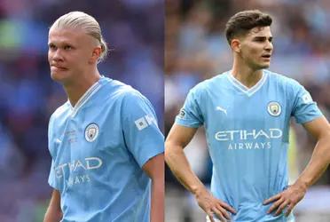 The reaction of the Manchester City players after the great performance of Julian Alvarez