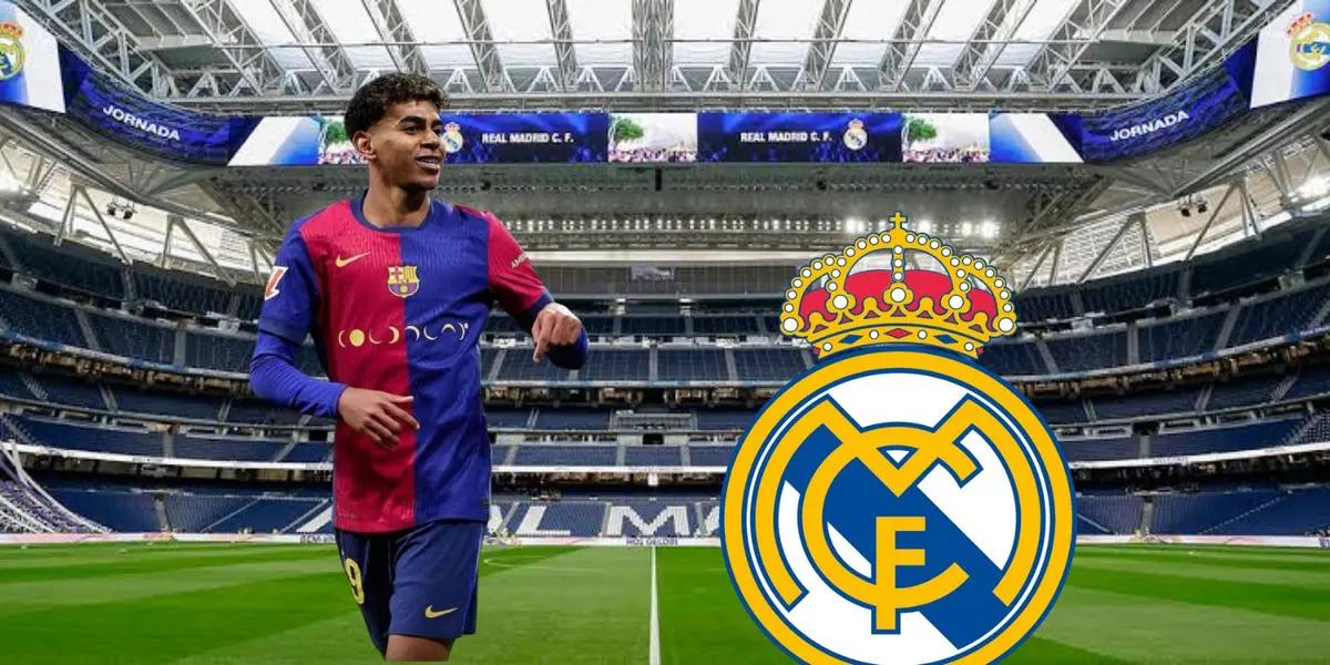 Yamal en el Bernabéu con el logo del Madrid/FOTO: Barcelo