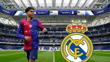 Yamal en el Bernabéu con el logo del Madrid/FOTO: Barcelo