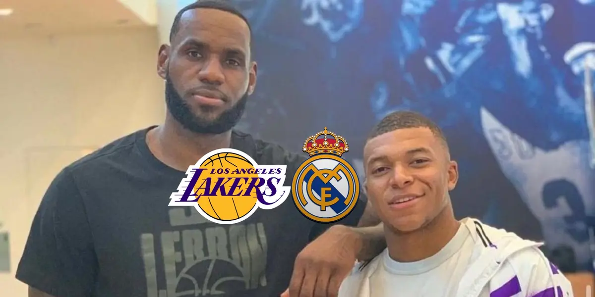 Kylian Mbappe assist to Lebron James in a basketball court