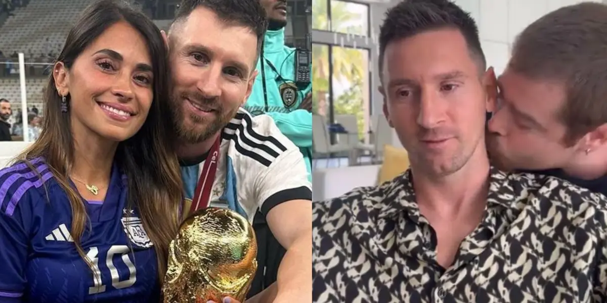 Antonella's reaction to the kiss that Messi received in his interview